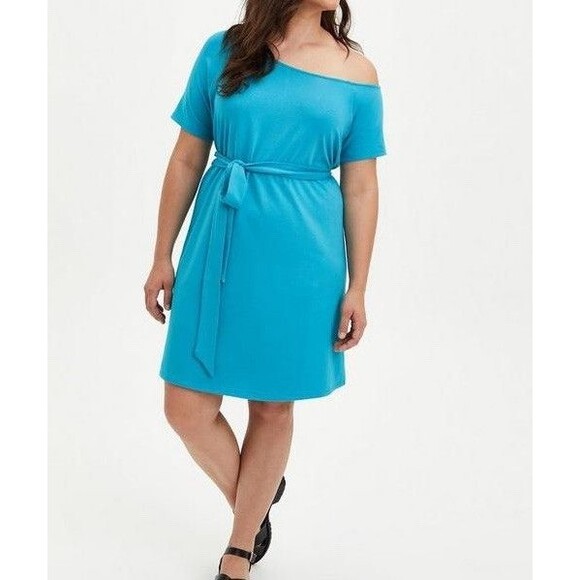 NEW Torrid Mini French Terry Off-Shoulder Tee Shirt Dress Size 1X Teal - Picture 1 of 8